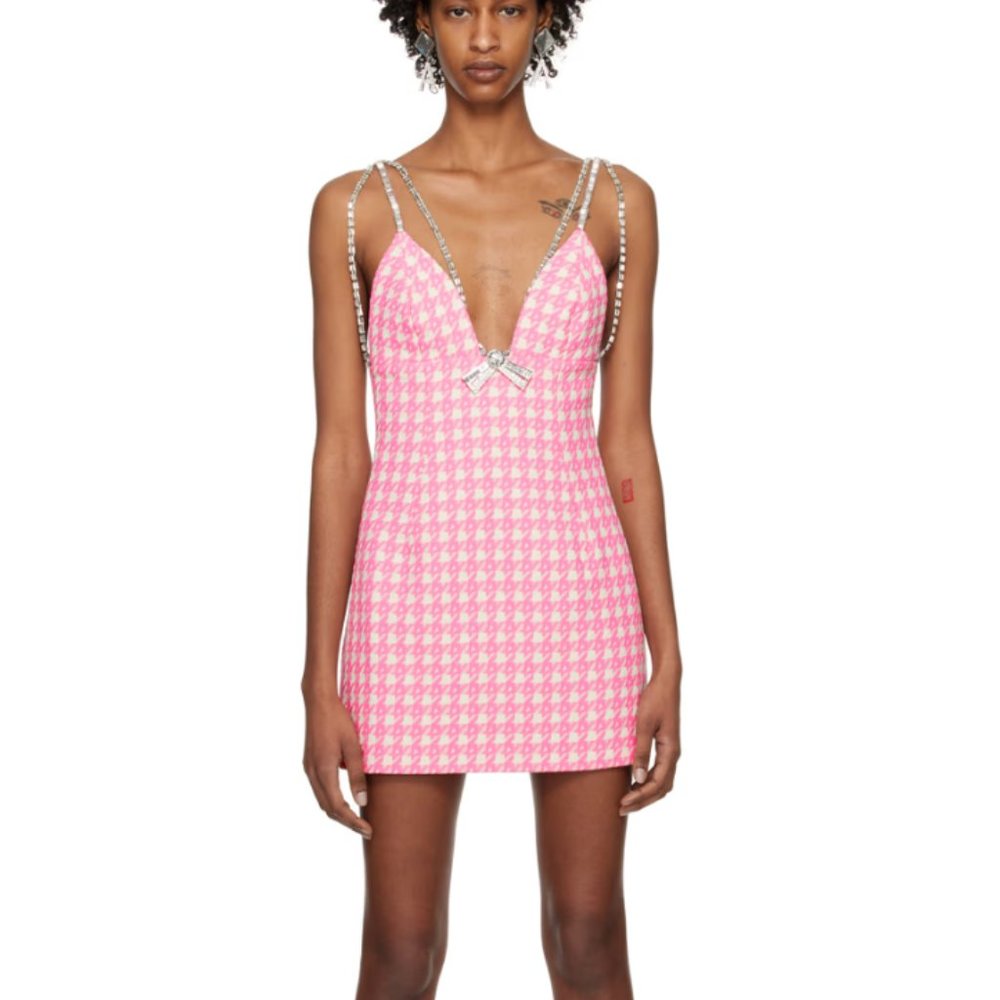 NWT Area Deco Bow houndstooth minidress